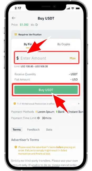 Bước 3: Nhập số tiền VND bạn muốn chuyển khoản để mua USDT → ấn "Đặt Lệnh" để tạo đơn